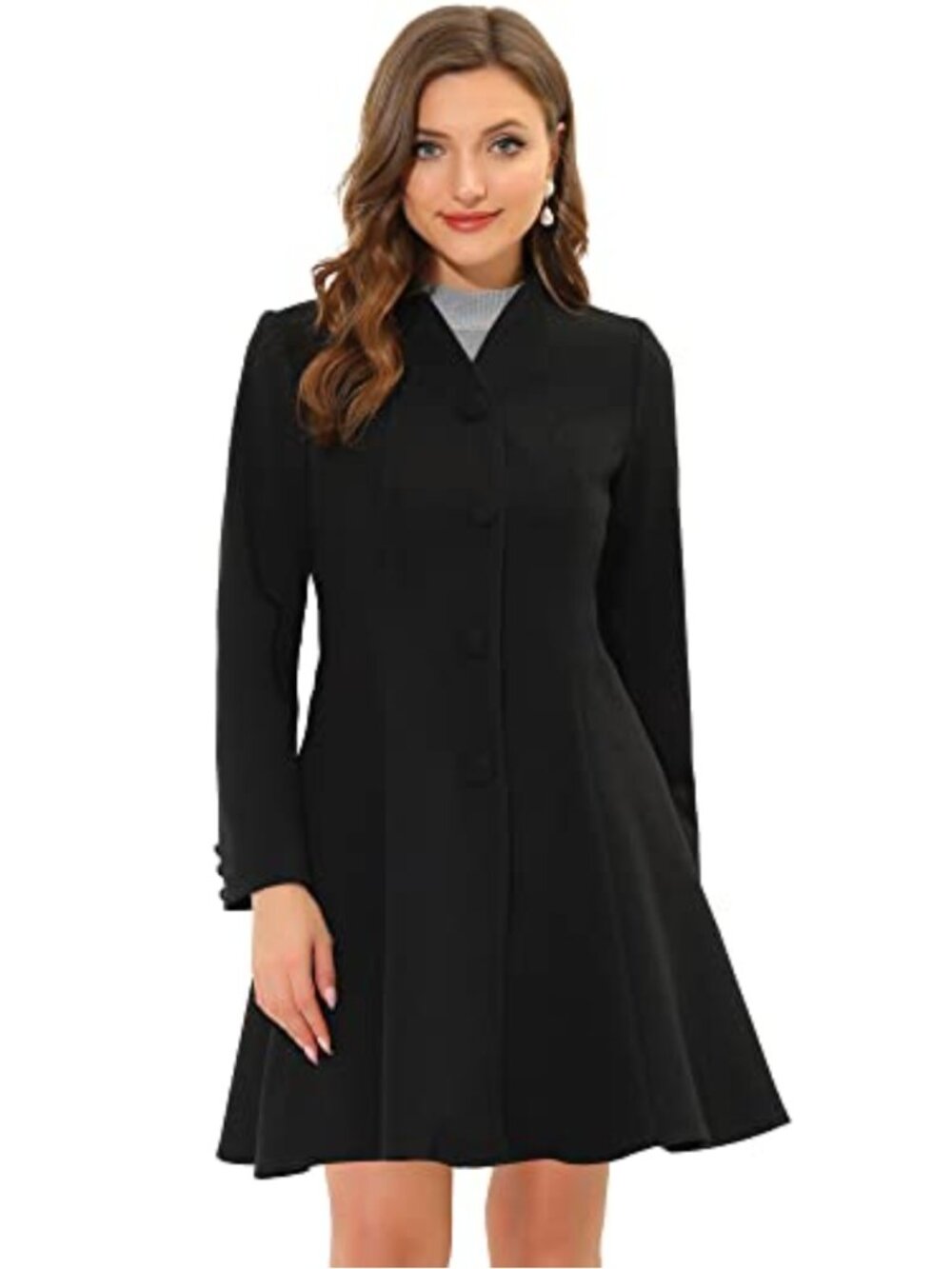 Women's Single Breasted Pea Coat A-Line Mid-Long Winter Overcoat